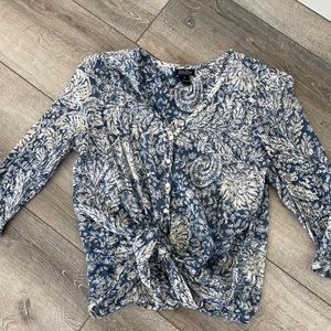 Lucky Brand top with front tie with unique print.
